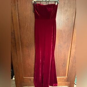 Beautiful red velvet strapless maxi dress